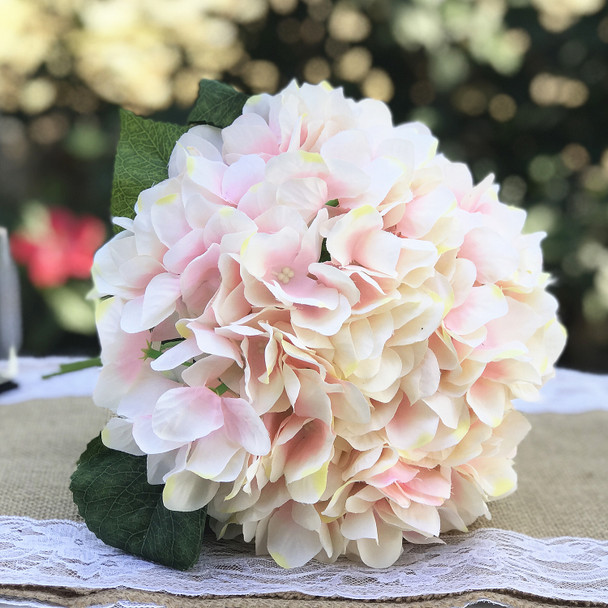 Peach Silk Hydrangea Flower Arrangement in Glass Vase With Faux Water Peach Silk Hydrangea Flower Arrangement in Glass Vase With Faux Water