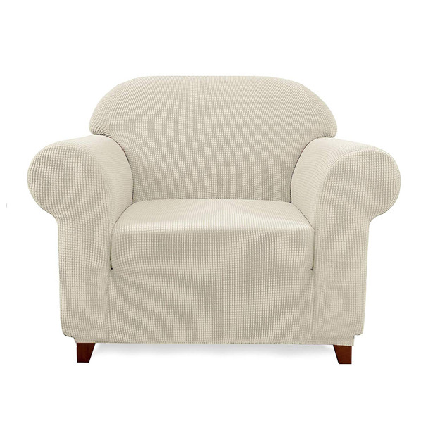 Elegant Jacquard Polyester Spandex Stretch Washable Box Cushion Armchair Slipcover-Ivory White Elegant Jacquard Polyester Spandex Stretch Washable Box Cushion Armchair Slipcover-Ivory White