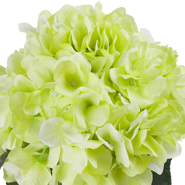 Green Silk Hydrangea Flower Arrangement in Clear Glass Vase With Faux Water Green Silk Hydrangea Flower Arrangement in Clear Glass Vase With Faux Water