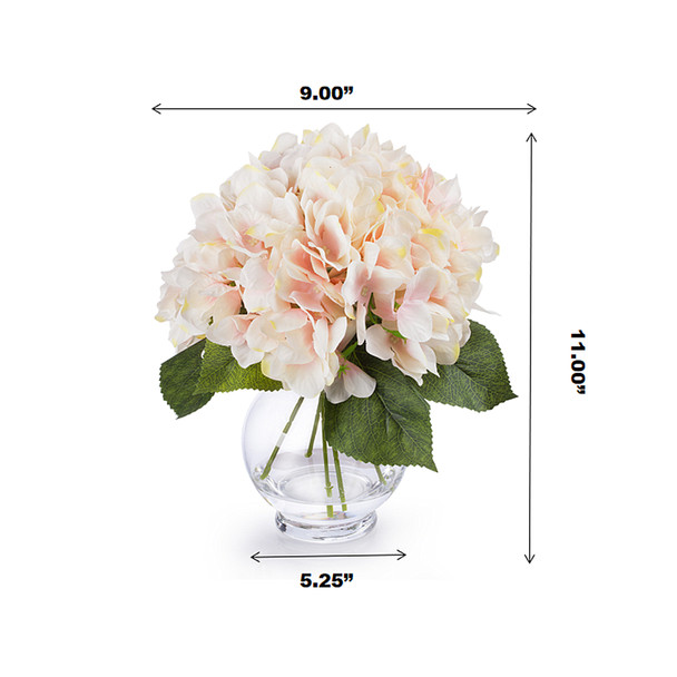 Peach Silk Hydrangea Flower Arrangement in Clear Glass Vase With Faux Water