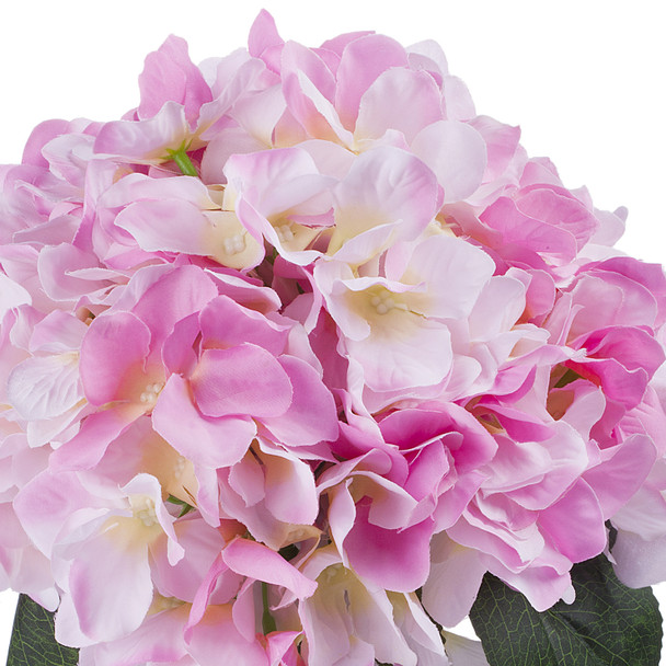Pink Silk Hydrangea Flower Arrangement in Clear Glass Vase With Faux Water
