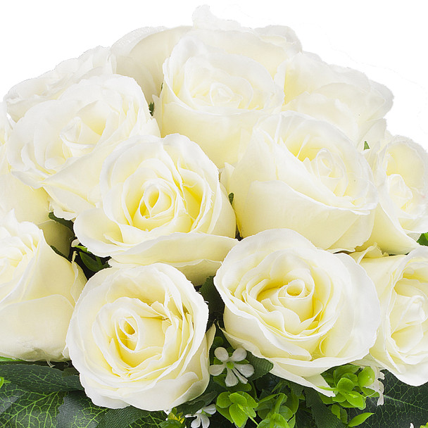 Cream Silk Open Rose Flower Arrangement in Clear Glass Vase With Faux Water