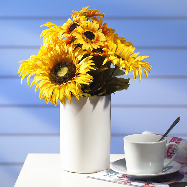 Mixed Sunflower Arrangement in White Ceramic Vase Mixed Sunflower Arrangement in White Ceramic Vase