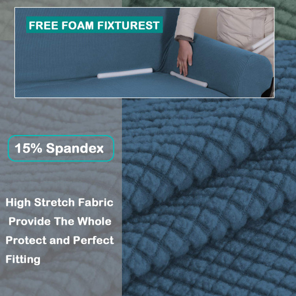 Jacquard Polyester Spandex Fabric One Piece Box Cushion Loveseat Slipcovers-Denim Blue Jacquard Polyester Spandex Fabric One Piece Box Cushion Loveseat Slipcovers-Denim Blue