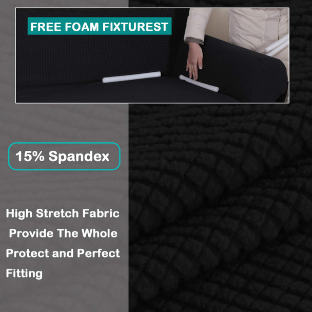 Jacquard Polyester Spandex Fabric One Piece Box Cushion Loveseat Slipcovers-Black Jacquard Polyester Spandex Fabric One Piece Box Cushion Loveseat Slipcovers-Black