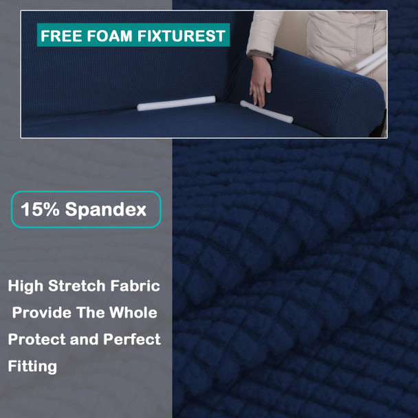 Jacquard  Polyester Spandex Fabric One Piece Box  Cushion Loveseat Slipcovers-Dark Blue