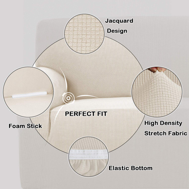 Jacquard Polyester Spandex Fabric One Piece Box Cushion Loveseat Slipcovers-Ivory Jacquard Polyester Spandex Fabric One Piece Box Cushion Loveseat Slipcovers-Ivory