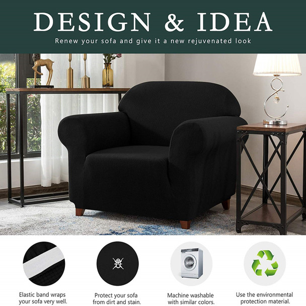 Black Jacquard Polyester Spandex Fabric Box Cushion Armchair Slipcover