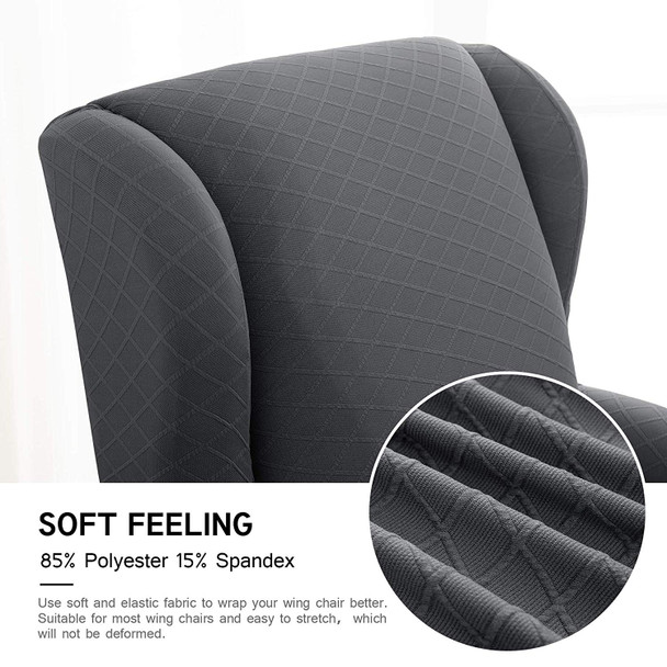 Grey Super Stretch Rhombus Jacquard Spandex Fabric 2 Pieces T-Cushion Wingback Slipcover 