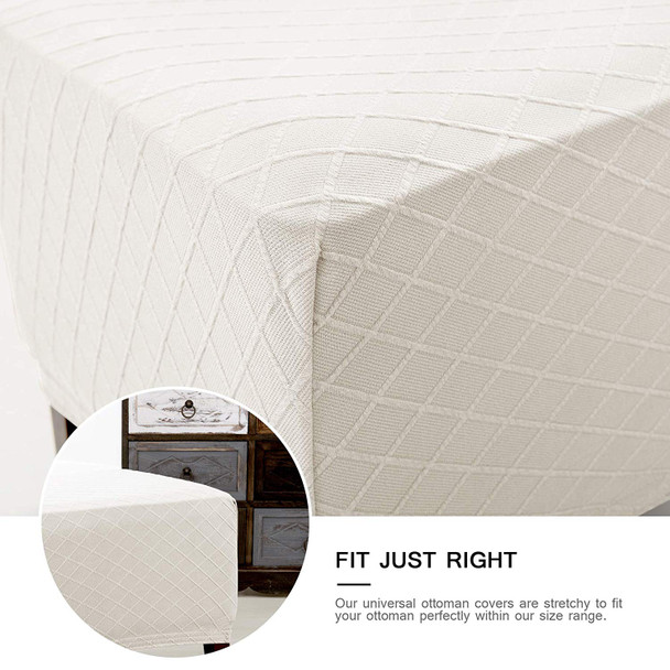 Ivory Ultra Soft Rhombus Jacquard Polyester Stretch Fabric Oversized Ottoman Slipcover Ivory Ultra Soft Rhombus Jacquard Polyester Stretch Fabric Oversized Ottoman Slipcover