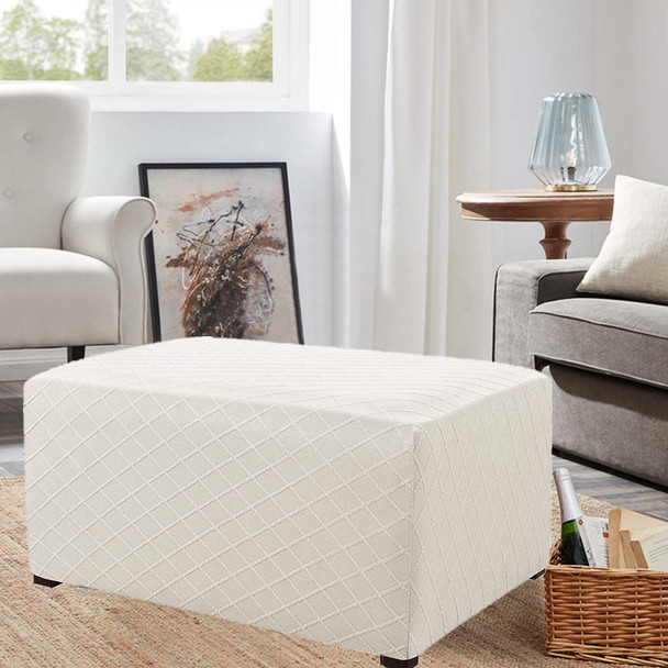 Ivory Ultra Soft Rhombus Jacquard Polyester Stretch Fabric Oversized Ottoman Slipcover Ivory Ultra Soft Rhombus Jacquard Polyester Stretch Fabric Oversized Ottoman Slipcover