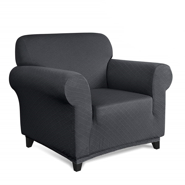 Grey Ultra Soft Rhombus Jacquard Polyester Spandex Fabric Box Cushion Armchair Slipcover