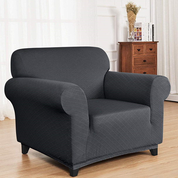 Grey Ultra Soft Rhombus Jacquard Polyester Spandex Fabric Box Cushion Armchair Slipcover