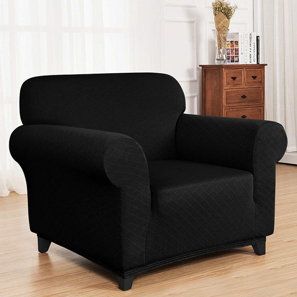 Black Ultra Soft Rhombus Jacquard Polyester Spandex Fabric Box Cushion Armchair Slipcover