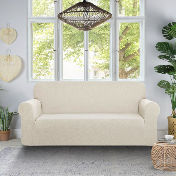 Ivory Ultra Soft Rhombus Jacquard Polyester Spandex Fabric Box Cushion Loveseat Slipcover Ivory Ultra Soft Rhombus Jacquard Polyester Spandex Fabric Box Cushion Loveseat Slipcover