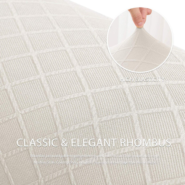 Ivory Ultra Soft Rhombus Jacquard Polyester Spandex Fabric Box Cushion Loveseat Slipcover Ivory Ultra Soft Rhombus Jacquard Polyester Spandex Fabric Box Cushion Loveseat Slipcover