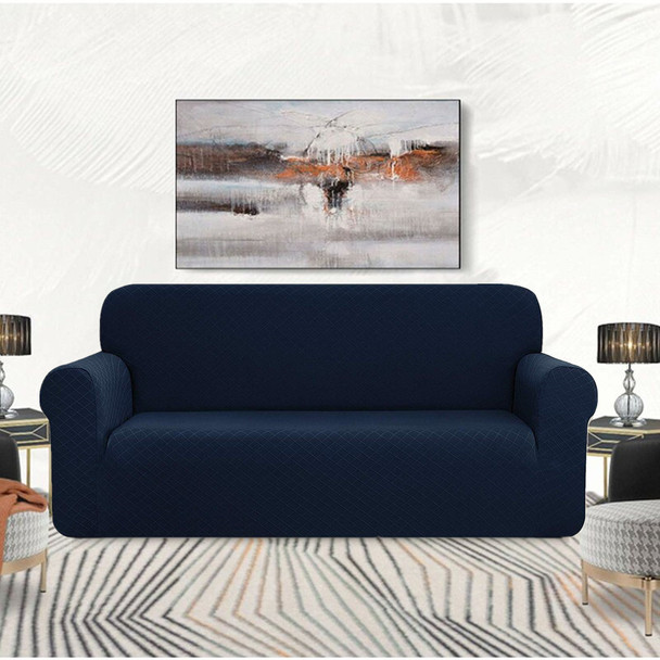 Dark Blue Ultra Soft Rhombus Jacquard Polyester Spandex Fabric Box Cushion Sofa Slipcover Dark Blue Ultra Soft Rhombus Jacquard Polyester Spandex Fabric Box Cushion Sofa Slipcover