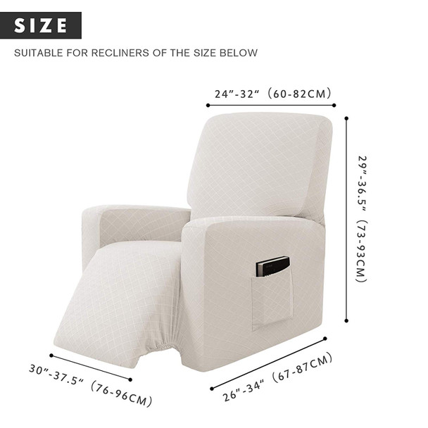 Ivory Ultra Soft Rhombus Stretch Fabric Recliner Slipcover with Elastic Bottom Side Pocket Ivory Ultra Soft Rhombus Stretch Fabric Recliner Slipcover with Elastic Bottom Side Pocket