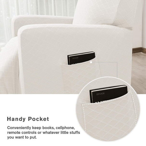 Ivory Ultra Soft Rhombus Stretch Fabric Recliner Slipcover with Elastic Bottom Side Pocket Ivory Ultra Soft Rhombus Stretch Fabric Recliner Slipcover with Elastic Bottom Side Pocket
