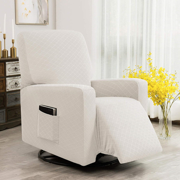 Ivory Ultra Soft Rhombus Stretch Fabric Recliner Slipcover with Elastic Bottom Side Pocket Ivory Ultra Soft Rhombus Stretch Fabric Recliner Slipcover with Elastic Bottom Side Pocket