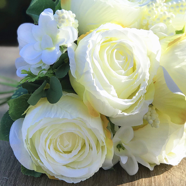 Cream Artificial Open Rose Flower Bouquet