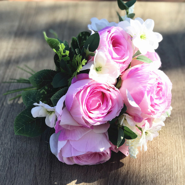 Pink Artificial Open Rose Flower Bouquet