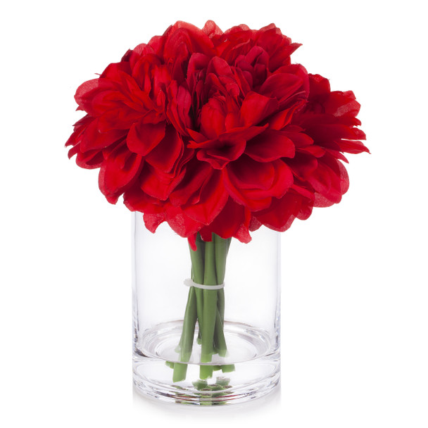  Silk Dahlia  Arrangement in Clear Glass Vase With Faux Water