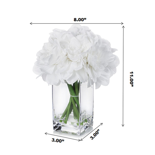 White Silk Dahlia  Arrangement in Clear Glass Vase With Faux Water