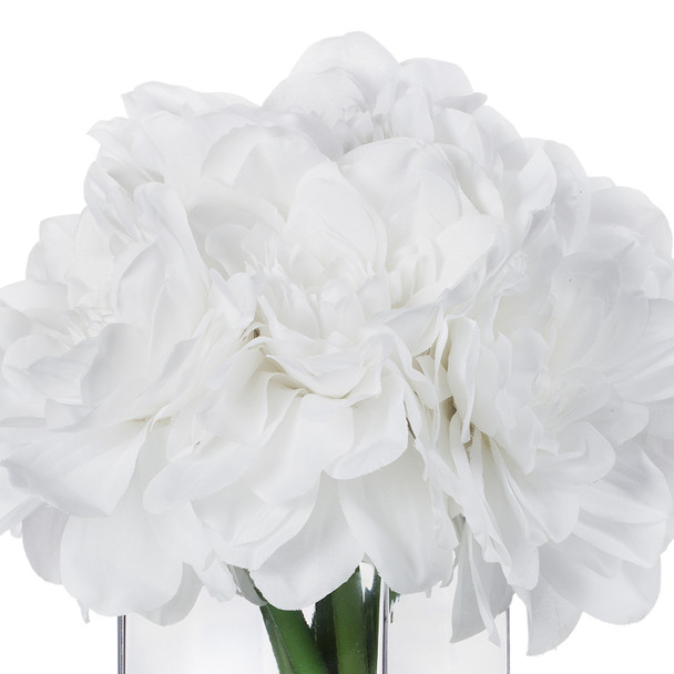 White Silk Dahlia  Arrangement in Clear Glass Vase With Faux Water