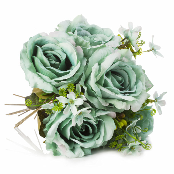 Aqua Mixed Silk Rose Flower Arrangement in Clear Glass Vase With Faux Water