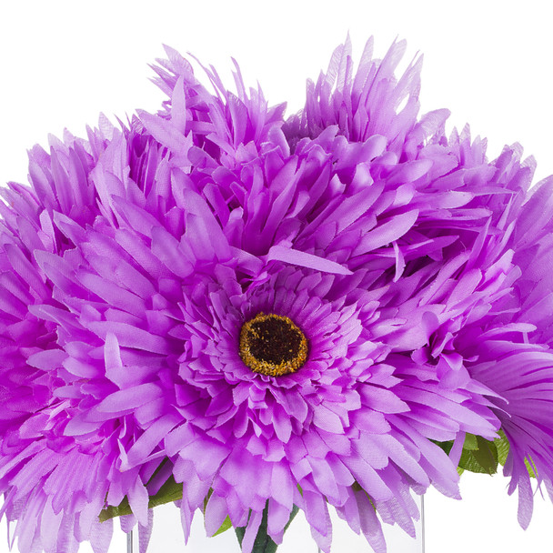 Purple Silk Daisy Flower Arrangement in Clear Glass Vase With Faux Water