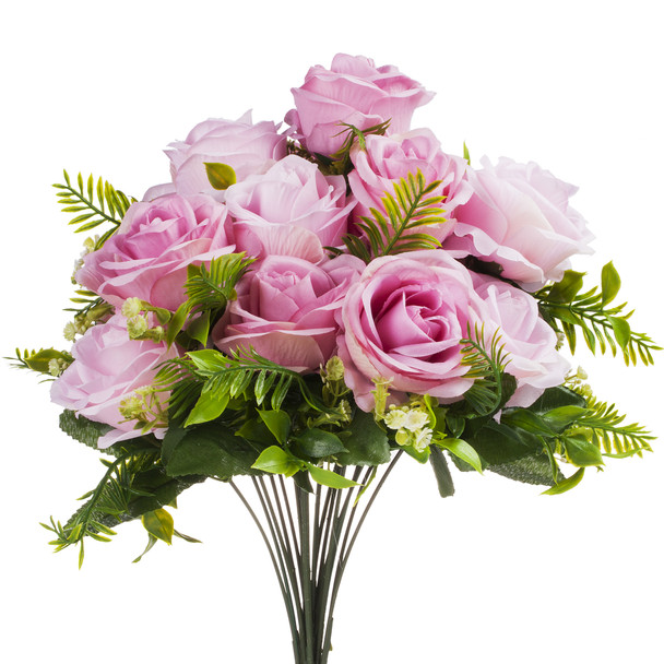 18 Heads Pink Silk Rose Flower in Clear Glass Vase With Faux Water and River Stone