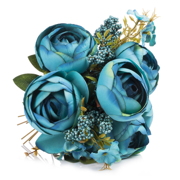 Aqua Mixed Silk Peony Flower in Glass Vase With Faux Water Aqua Mixed Silk Peony Flower in Glass Vase With Faux Water