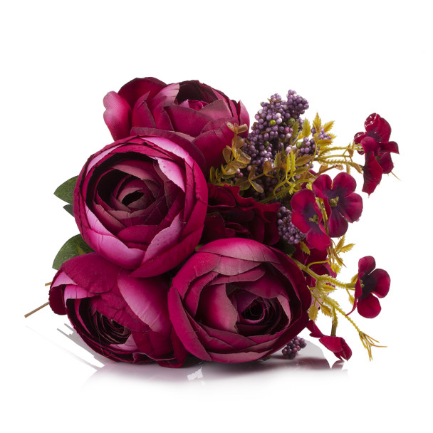 Wine Mixed Silk Peony Flower in Glass Vase With Faux Water Wine Mixed Silk Peony Flower in Glass Vase With Faux Water