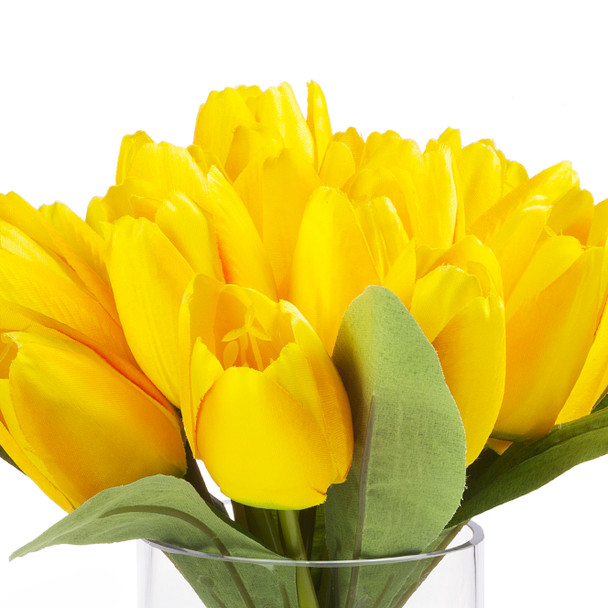 18 Head Yellow Silk Tulip Flower in Glass Vase With Faux Water 18 Head Yellow Silk Tulip Flower in Glass Vase With Faux Water