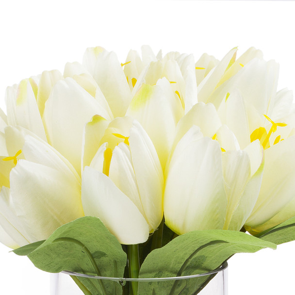 18 Heads Cream Silk Tulip Flower in  Glass Vase With Faux Water