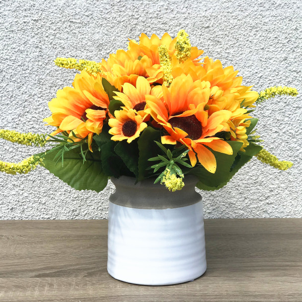 Mixed Silk Sunflower Arrangement in White Ceramic Vase