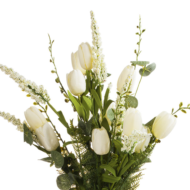 Cream Mixed Silk Tulip Flower in Clear Glass Vase With Faux Water