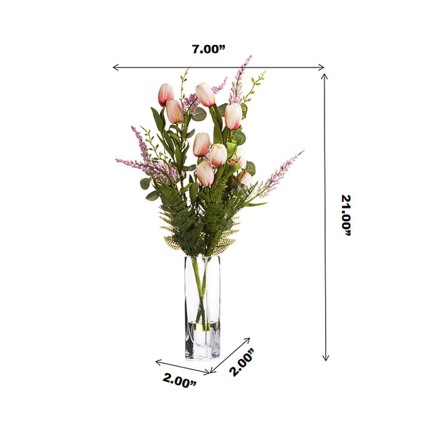 Peach Mixed Silk Tulip Flower in Clear Glass Vase With Faux Water Peach Mixed Silk Tulip Flower in Clear Glass Vase With Faux Water