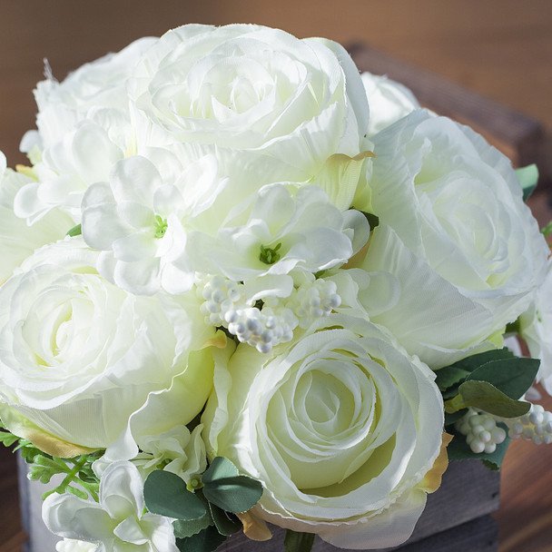 Cream Mixed Rose Flower Arrangement in Wood Planter Cream Mixed Rose Flower Arrangement in Wood Planter