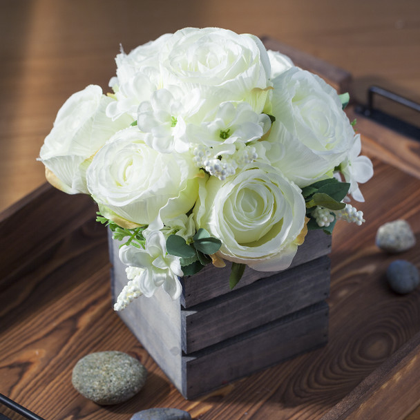 Cream Mixed Rose Flower Arrangement in Wood Planter Cream Mixed Rose Flower Arrangement in Wood Planter