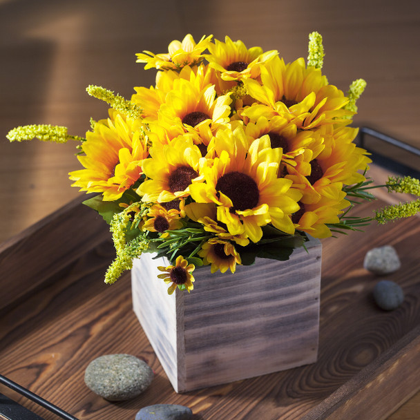 Mixed Sunflower Arrangement in Wood Planter