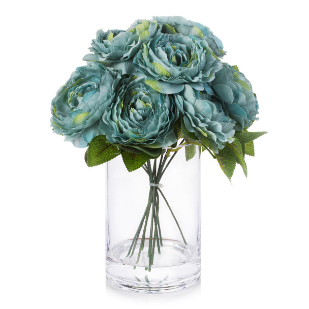 Silk Peony Arrangement in Glass Vase With Faux Water Silk Peony Arrangement in Glass Vase With Faux Water
