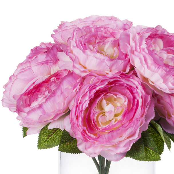 Silk Peony Arrangement in Glass Vase With Faux Water Silk Peony Arrangement in Glass Vase With Faux Water