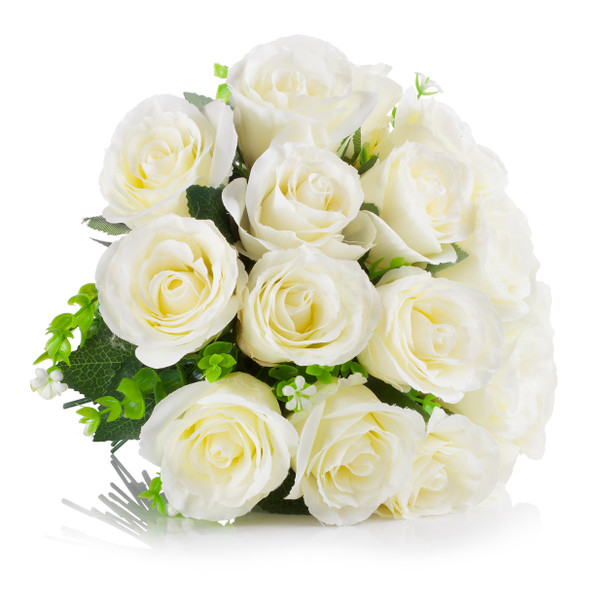 18 Heads Artificial Open Rose Flower Bouquet for Home Wedding Centerpiece