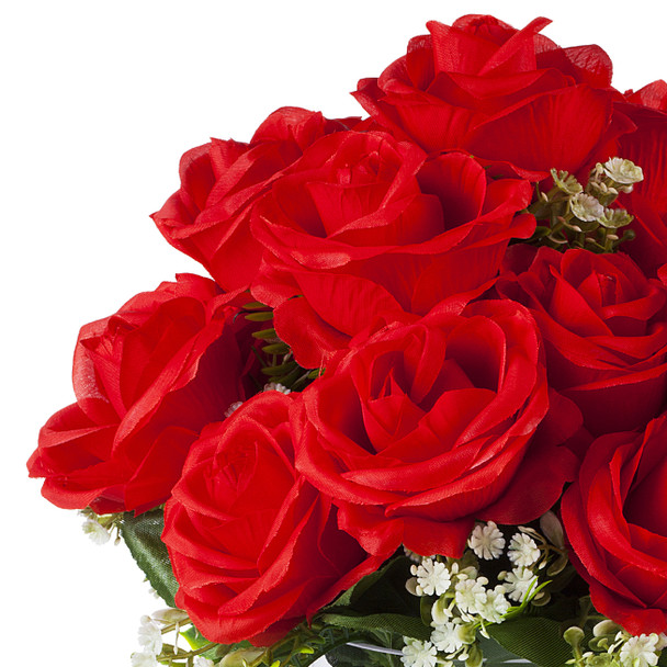  18 Heads Red Silk Rose Flower in Clear Glass Vase With Faux Water