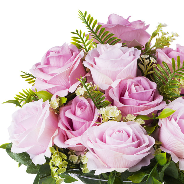  18 Heads Pink Silk Rose Flower in Clear Glass Vase With Faux Water