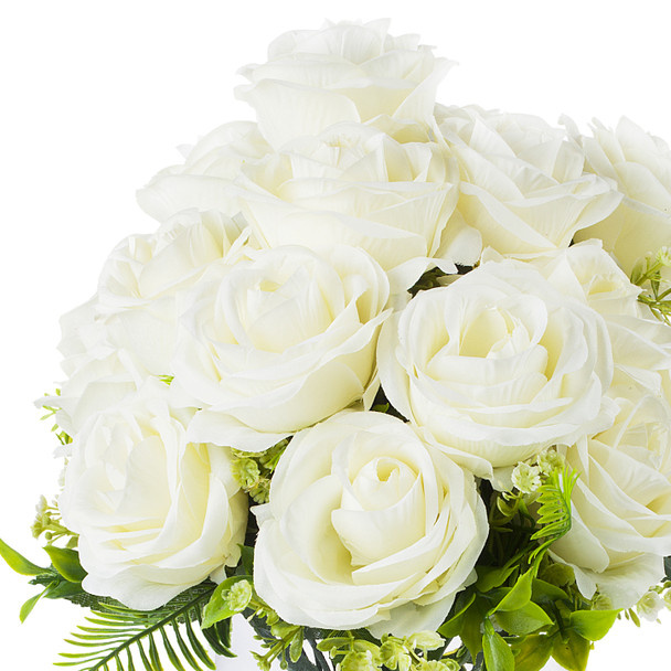 18 Heads Cream Silk Rose Flower in Clear Glass Vase With Faux Water