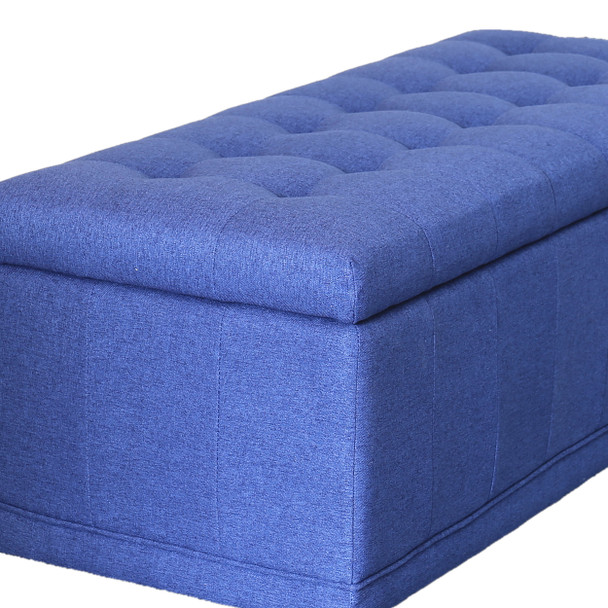 Ava 42 Inches Large Modern Linen Fabric Rectangle Storage Ottoman(Blue)