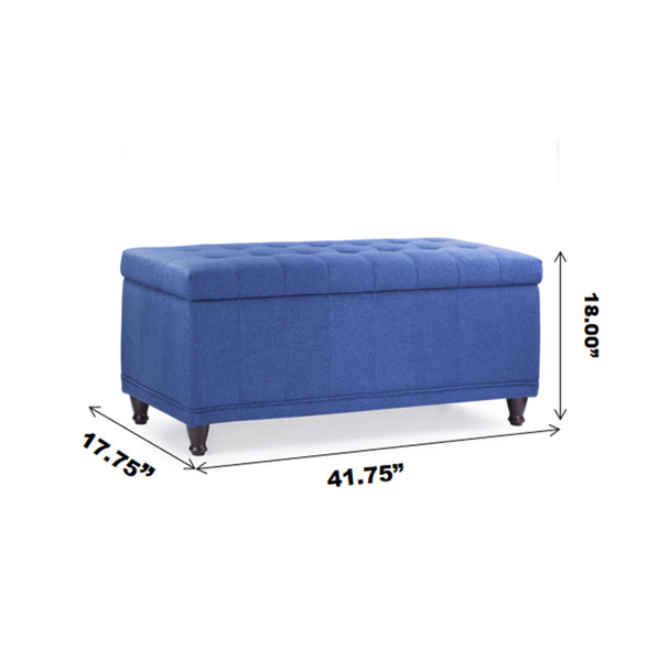 Ava 42 Inches Large Modern Linen Fabric Rectangle Storage Ottoman(Blue)